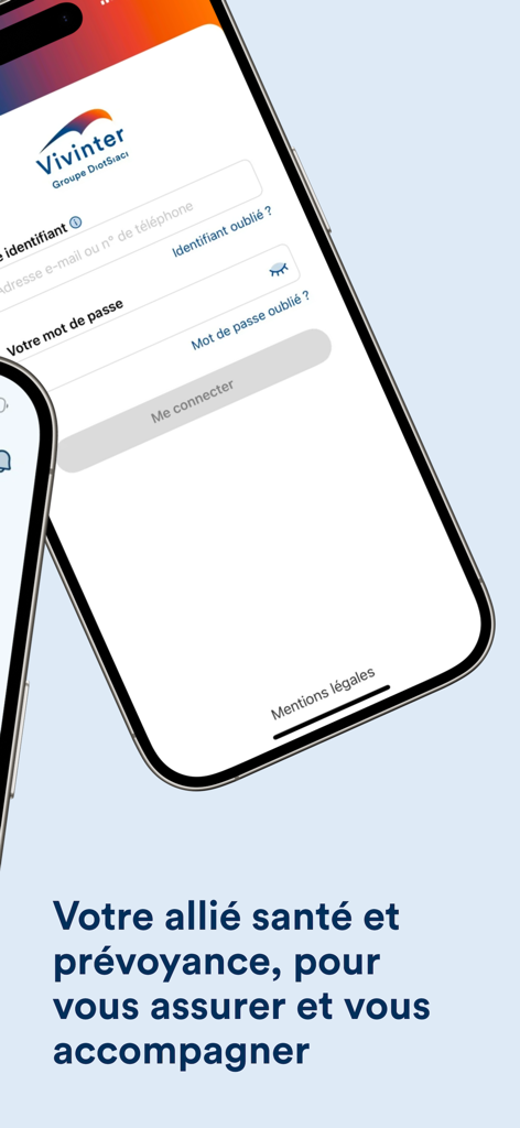 Écran de connexion de l'application mobile de gestion de santé et d'assurance Vivinter.
