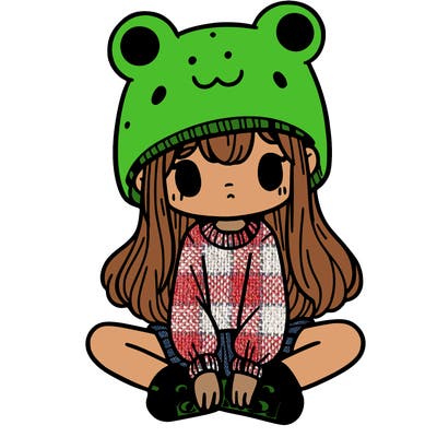 a girl wearing a frog hat and some frog socks