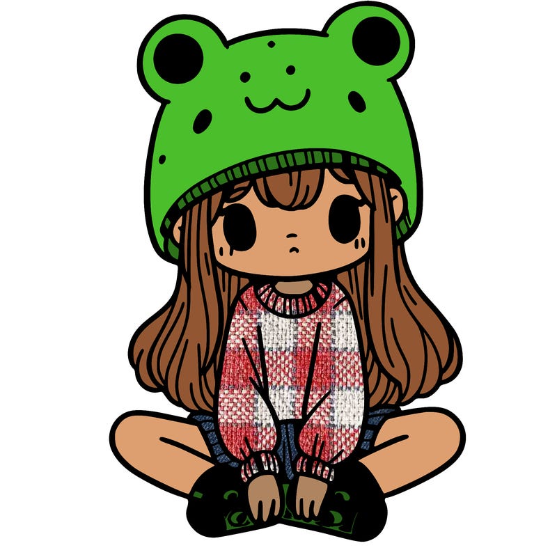 a girl wearing a frog hat and some frog socks
