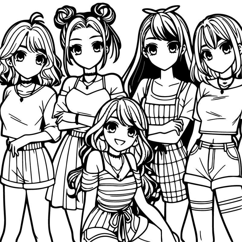 teen manga girls group of 5