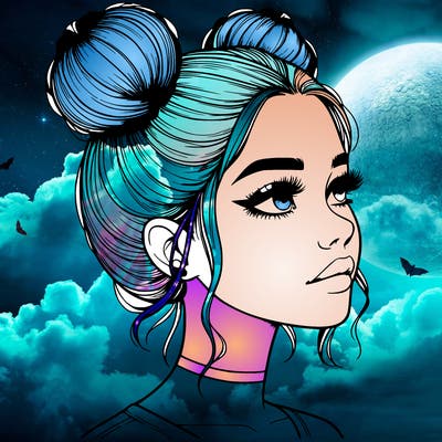 realistic girl with buns on the top of her head