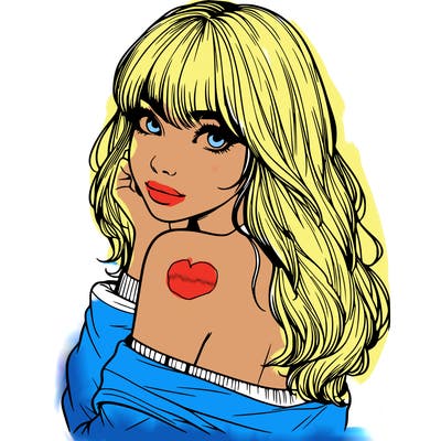 realistic girl with bangs looking over her shoulder