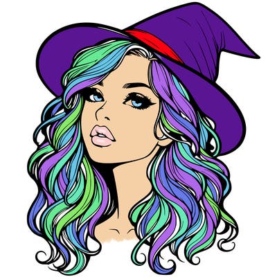 realistic witch girl with wavy hair and lips