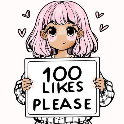 a girl holding a sign saying 100 likes please