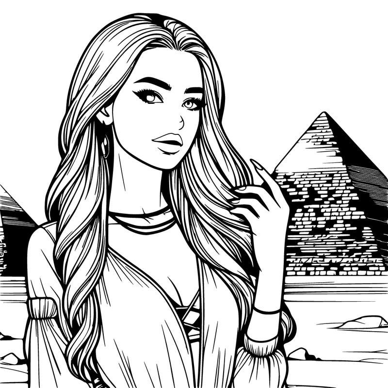 realistic female fashion model posing near pyramid in egypt