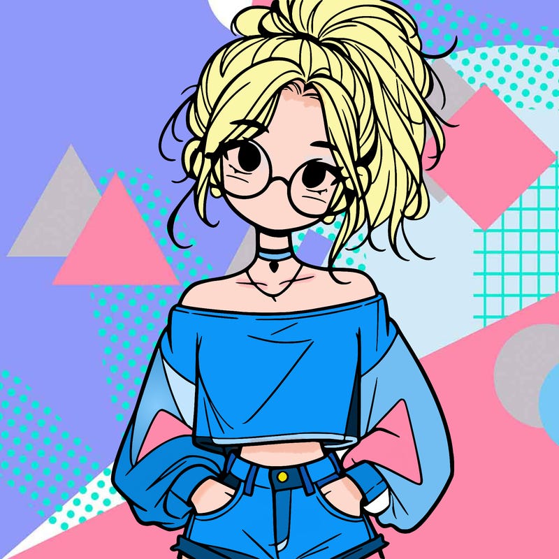 girl with a messy ponytail glasses a baggy crop top and jean shorts