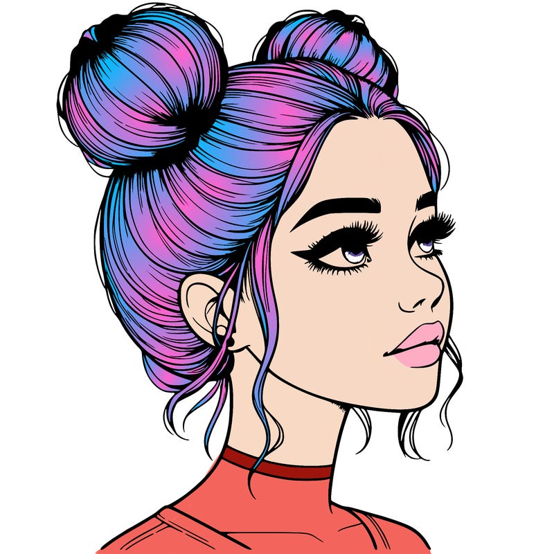 realistic girl with buns on the top of her head