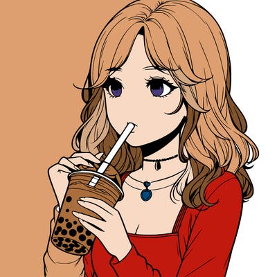 realistic girl drinking boba tea