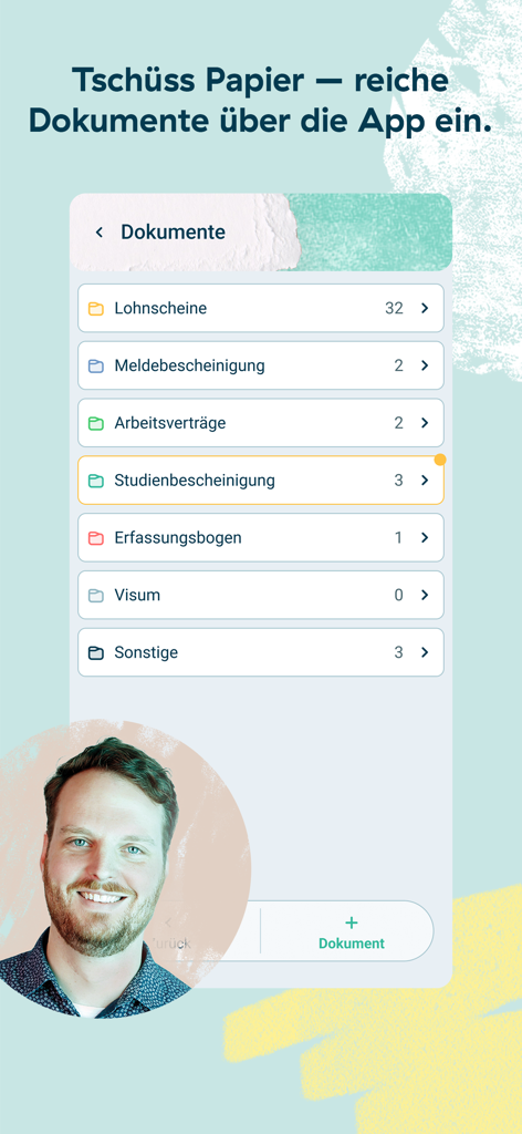 gastromatic - Mobile app interface showing digital folders for managing work documents like pay slips and contracts