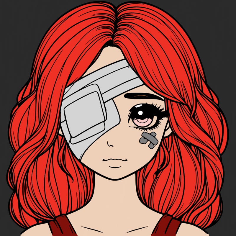 realistic girl with bandage over her eye