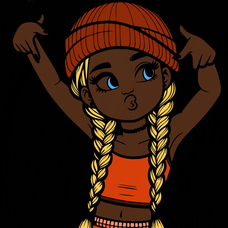 realistic teenage girl with braids and a beanie and crop top doing 🫶🏼