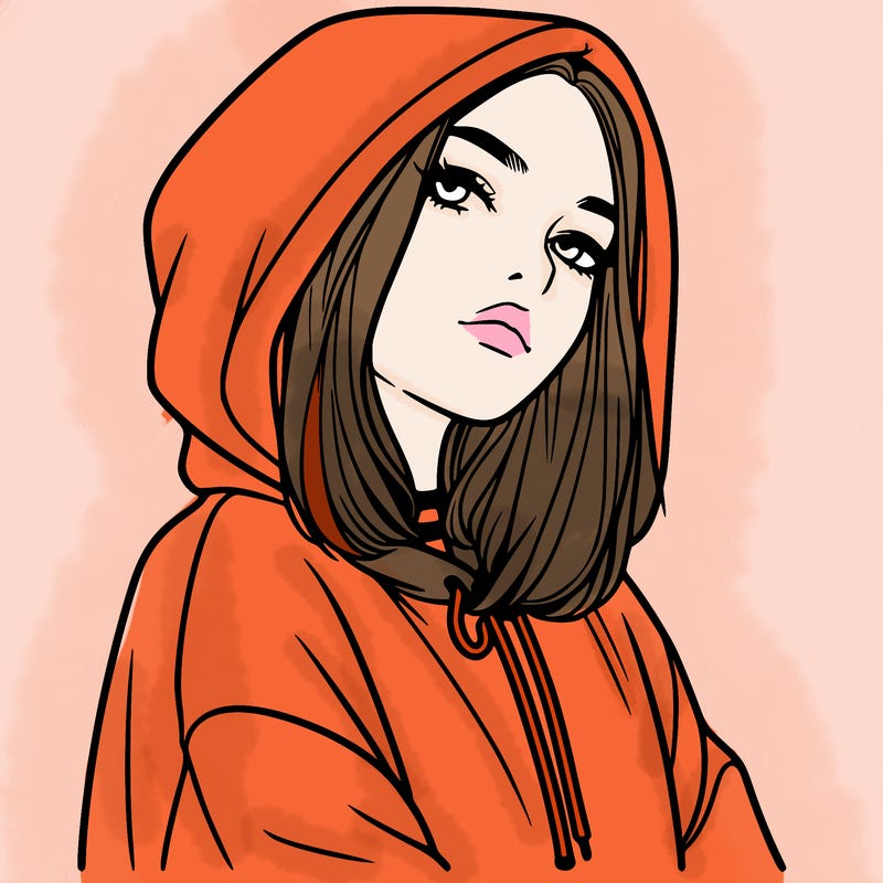 a realistic girl in a hoodie