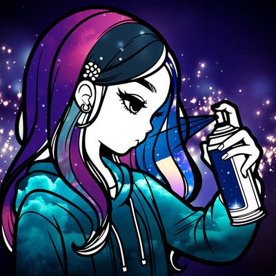 a realistic girl spray painting