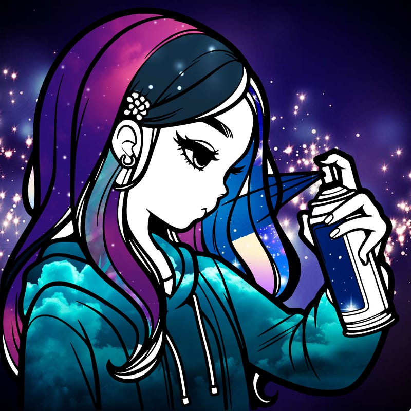 a realistic girl spray painting