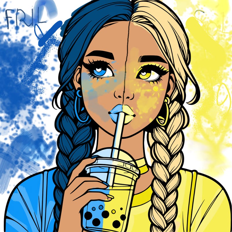 realistic girl with braided hair drinking boba