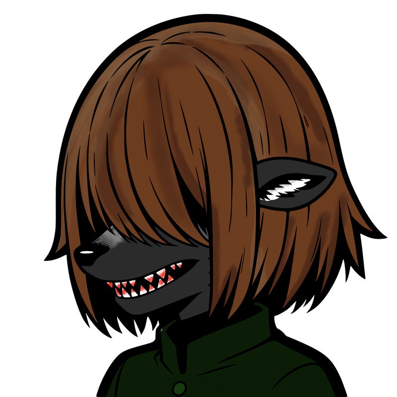 sharp teeth deer man with bob haircut