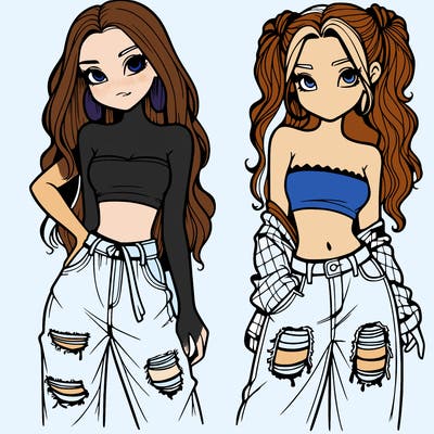 2 girls in crop tops and baggy jeans ripped