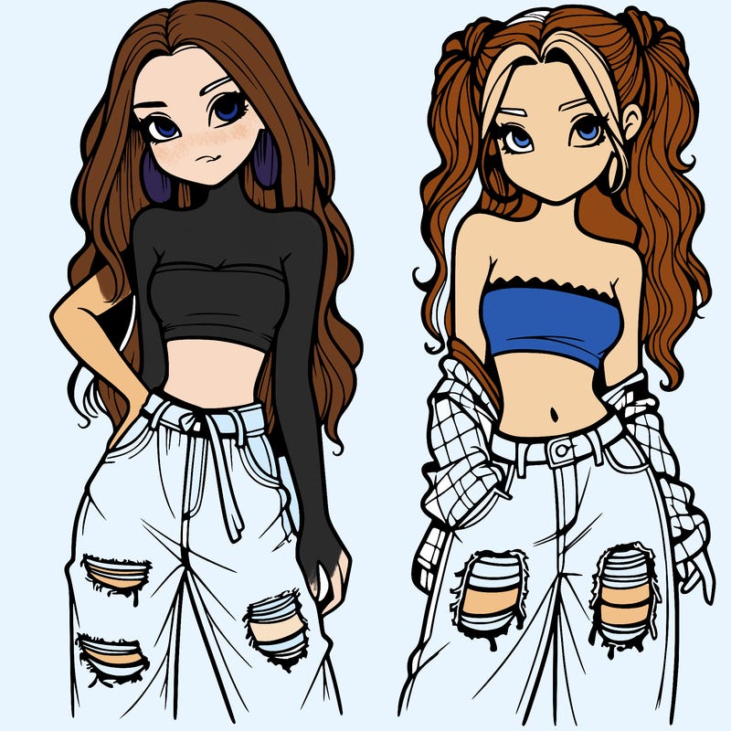 2 girls in crop tops and baggy jeans ripped