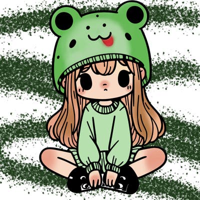 a girl wearing a frog hat and some frog socks