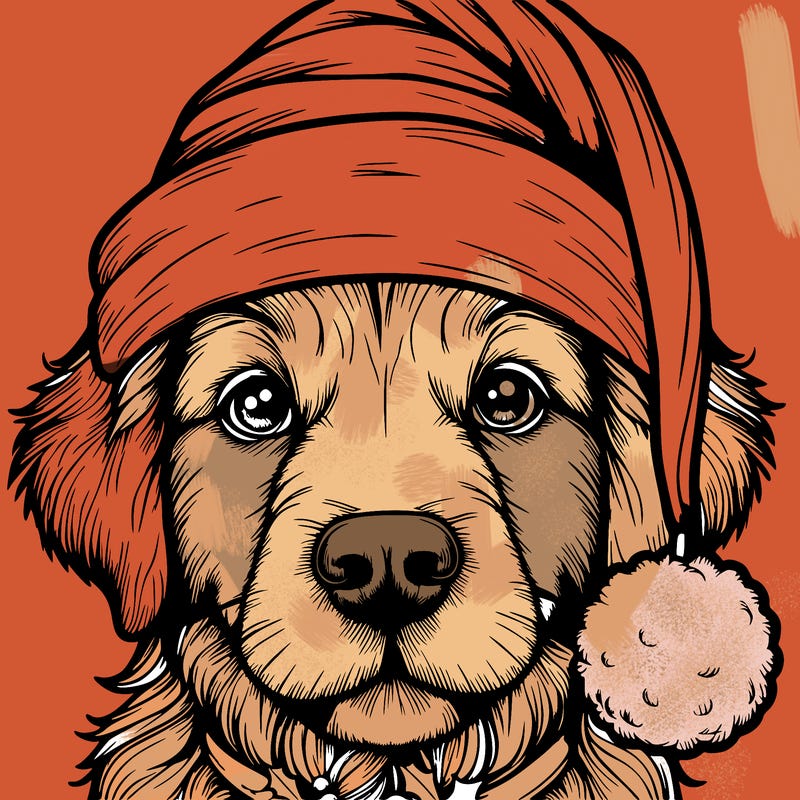 realistic dog with a christmas hat