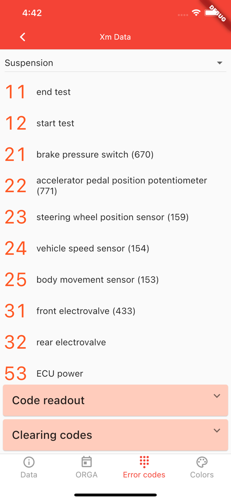 Xm Diagrams - List of Citroen XM suspension error codes and diagnostic descriptions in the app