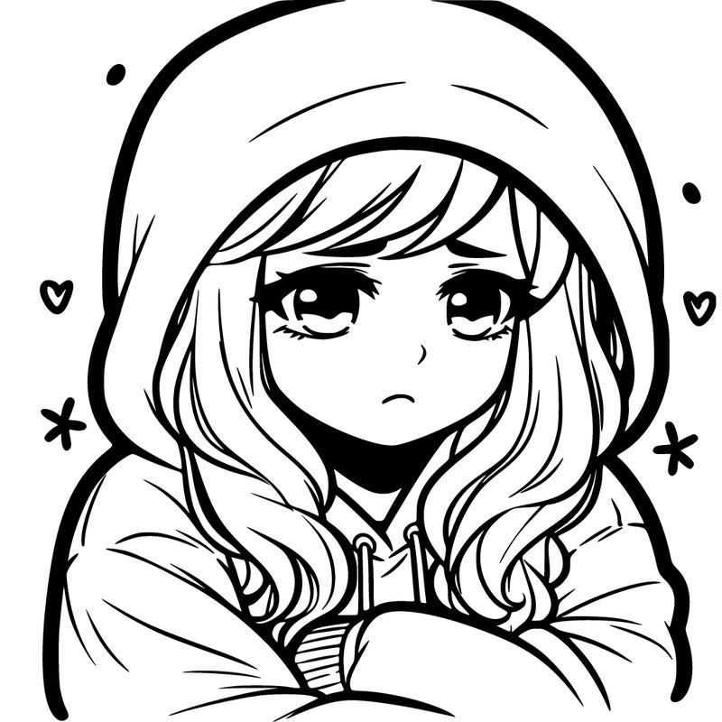 sad girl with hoodie on