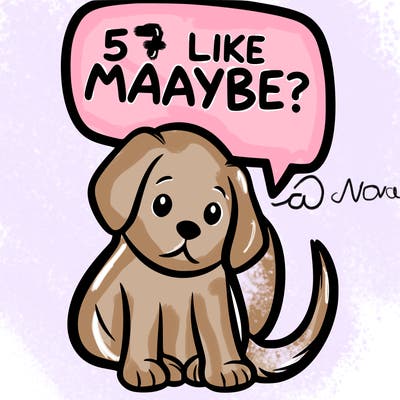 a puppy that says 5 like maybe