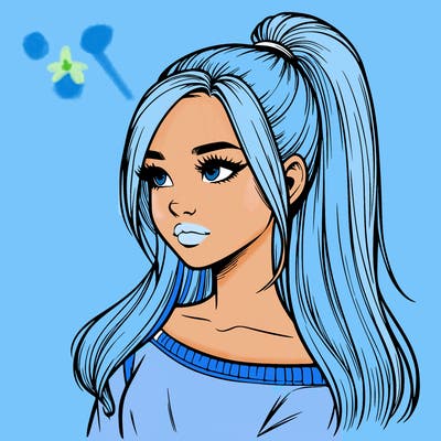 realistic girl with a high ponytail