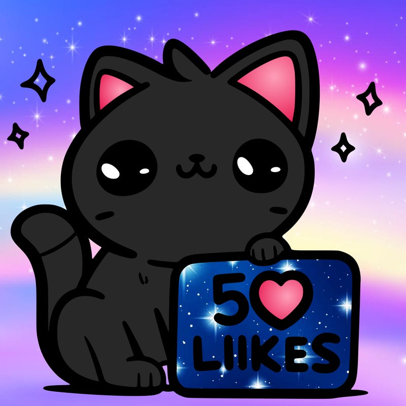 cat that has a sign that says 50likes