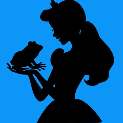 a shadow of a princess holding a frog realistic
