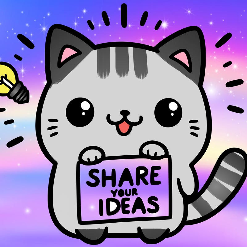 a cute cat saying share your ideas