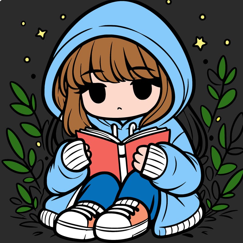 girl in oversized hoodie reading a book