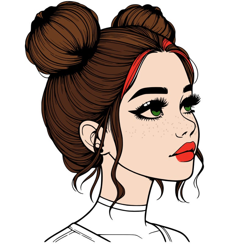 realistic girl with buns on the top of her head