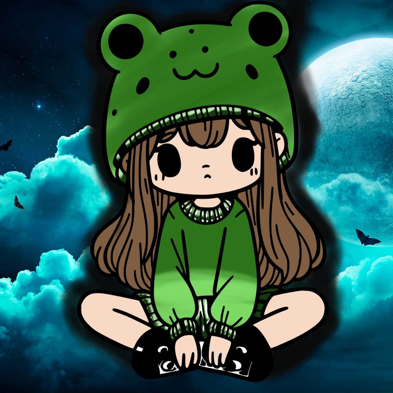 a girl wearing a frog hat and some frog socks