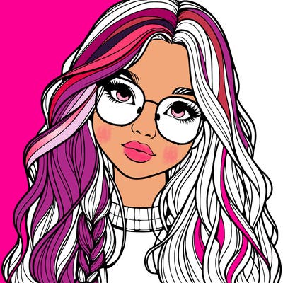 girl with long hair and freckles and glasses realistic