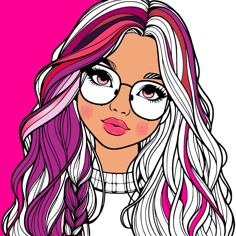 girl with long hair and freckles and glasses realistic