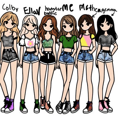 a group of girls wearing crop tops and shorts