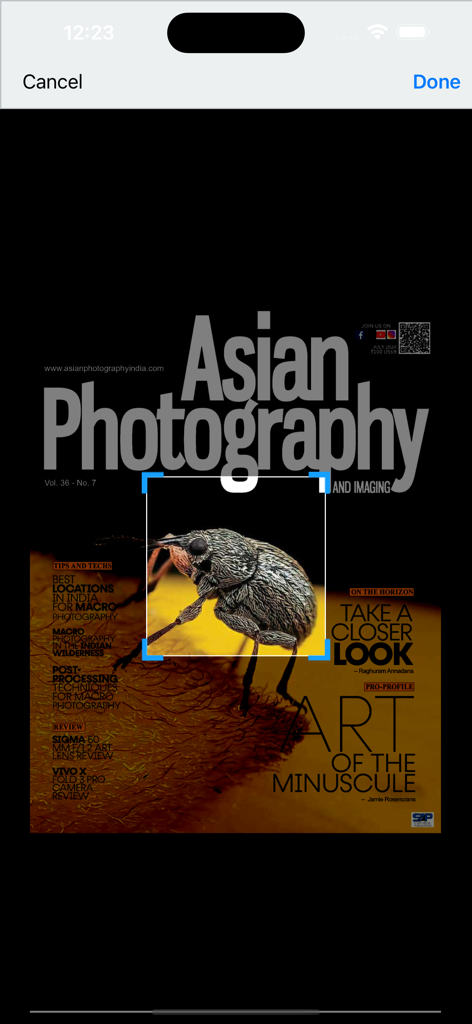 Asian Photography - Digital cover of Asian Photography magazine featuring a macro photograph of an insect with the headline Art of the Minuscule.