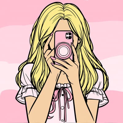 a realistic girl holding her phone taking pictures