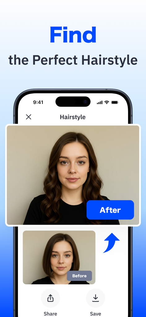 Boost Cleaner: Cleanup Storage - Boost Cleaner app interface showing an AI hairstyle try on feature with before and after photo comparison