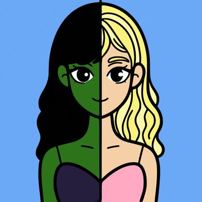 a woman divided in half