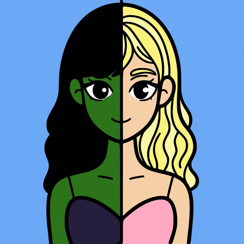 a woman divided in half