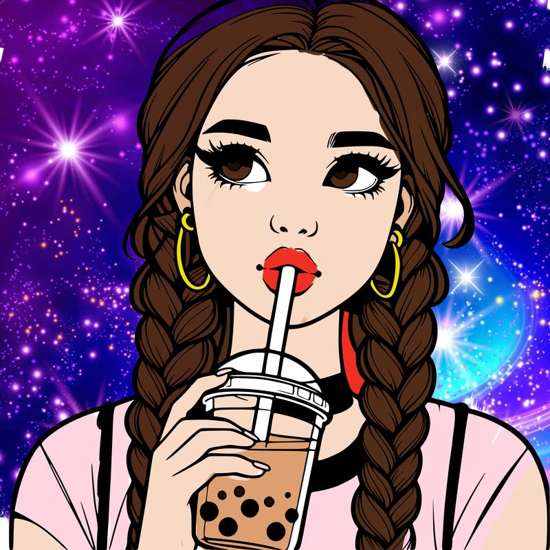 realistic girl with braided hair drinking boba