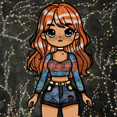 girl with crop top & jean shorts