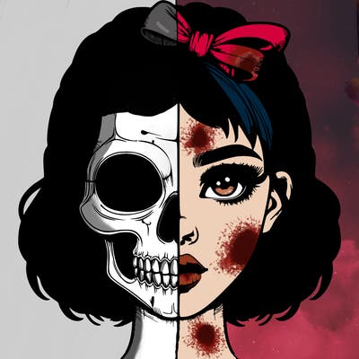 realistic girl with half skull mask