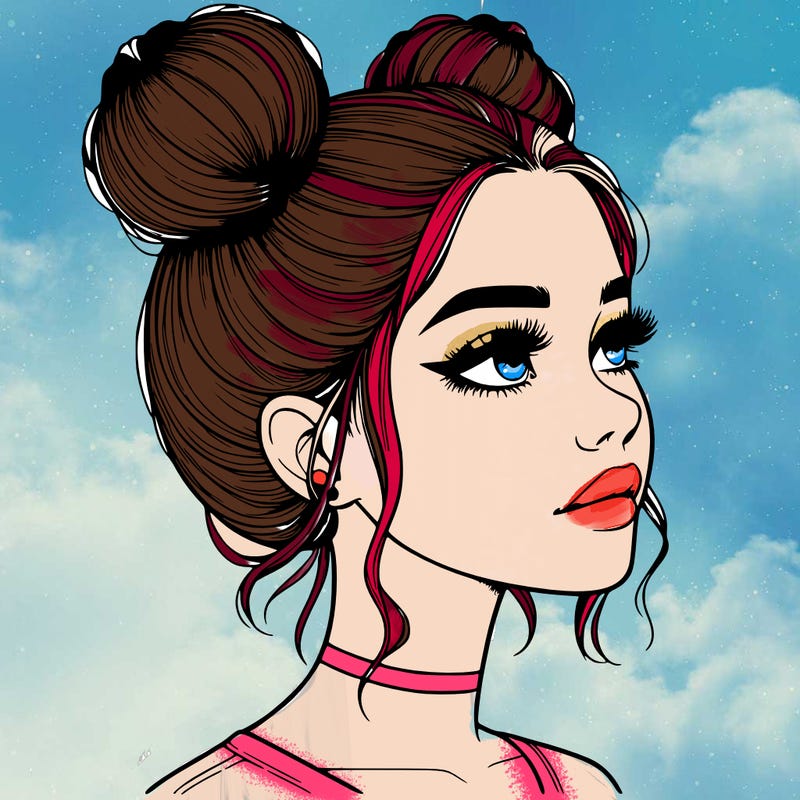 realistic girl with buns on the top of her head