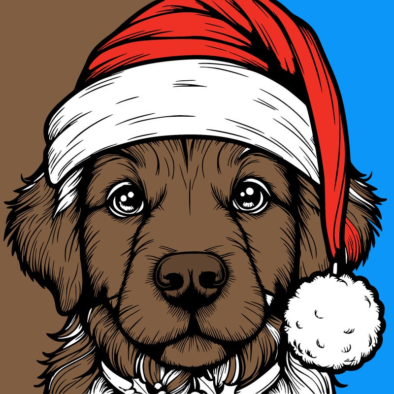 realistic dog with a christmas hat