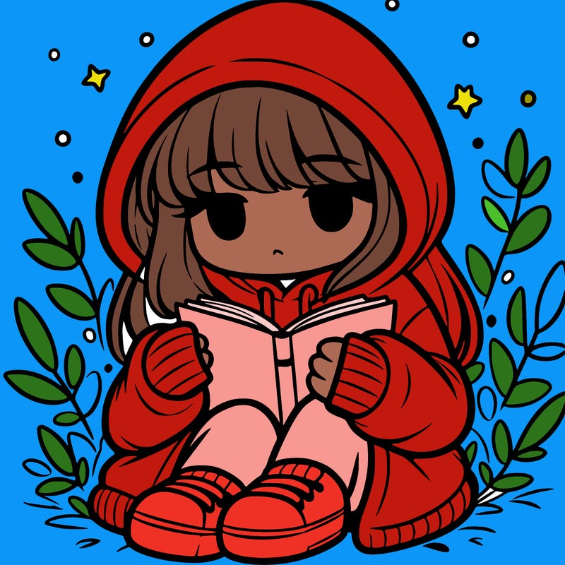 girl in oversized hoodie reading a book
