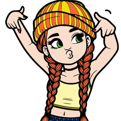 realistic teenage girl with braids and a beanie and crop top doing 🫶🏼
