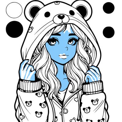 realistic girl in a animal pjs hoodie